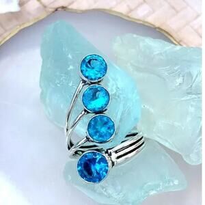 925 Sterling Blue Topaz Knuckle Ring Size 8.5